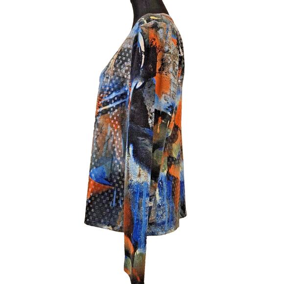 Erin London Woman's Casual Clear Shiny Tunic Top Round Neck Long Sleeve Size L - Picture 2 of 8